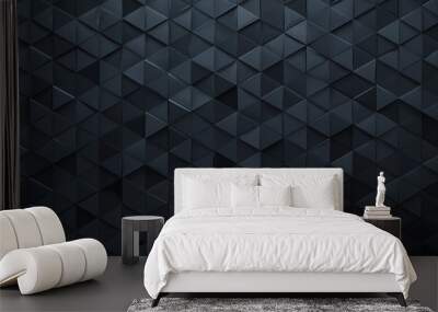 Dark polished wall background with triangular mosaic tiles, glossy 3d blocks extruding rendering for wallpaper banner panorama Wall mural