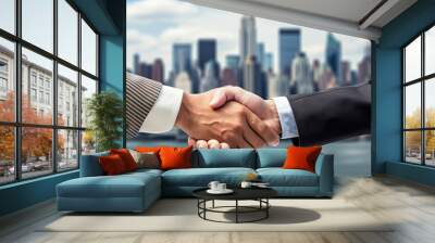 Men shaking hands, completing a successful business partnership deal, professional handshake, Generative AI Wall mural