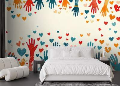 A cheerful vector background for International Day of Charity with hands, hearts, and donation symbols, and ample copy space Wall mural