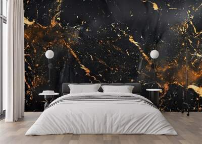 A sleek black and gold marble texture background, ideal for luxury watches, with a generous copy space Wall mural