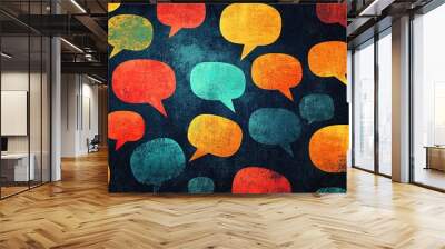 Illustration minimal concept background Colorful speech bubbles on textured background Wall mural