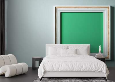 Isolated on white background Illustration style of a luxurious ornate gold frame on a wall with a green screen inside, more clarity with clear light and sharp focus, super detailed Wall mural