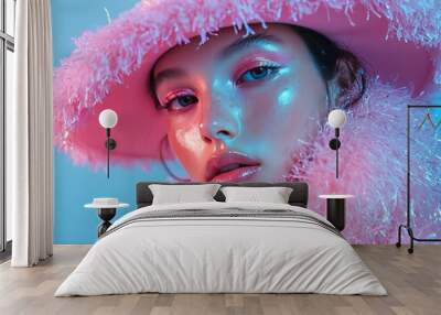 New Year Atmosphere , New Year decoration Portrait of a model in vibrant fashion. Wall mural