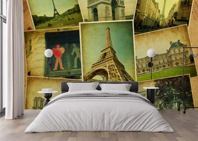 Vintage travel background with old photos of Paris. Wall mural