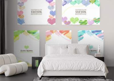 vector card design template with colorful hearts, watercolor decoration Wall mural