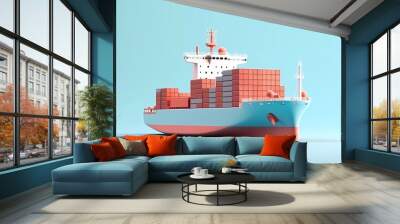 3d illustration of a cargo ship with a minimalist background. generative ai Wall mural