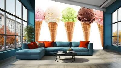 4 kinds of ice cream. Different flavors isolated on white background.  Wall mural