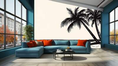 Black and white vector illustration of two palm trees on the beach, simple line art style, simple shapes Wall mural