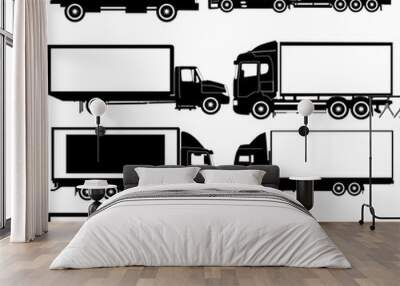 
box truck icon silhouette set,white background, logo Wall mural