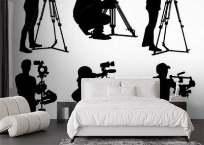 
cameraman silhouette set with video camera, logo, icon Wall mural