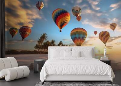 hot air balloon, hot air balloon festival on the beach. generative ai Wall mural