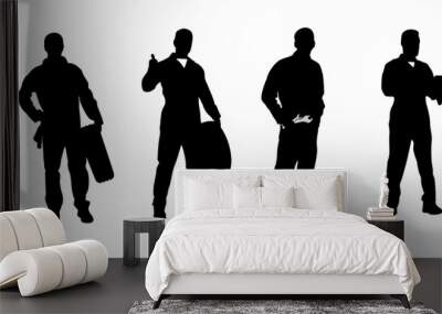 Repairman with wrench silhouette vector set, on white background Wall mural