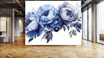 watercolor illustration of dark blue flowers, flower clip art. Bouquet of peonies. generative ai Wall mural