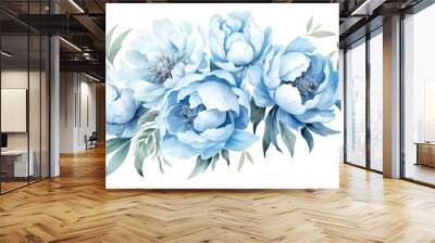 watercolor illustration of light blue flowers, flower clip art. Bouquet of peonies. generative ai Wall mural