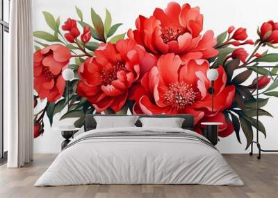 watercolor illustration of red flowers, flower clip art. Bouquet of peonies. generative ai Wall mural