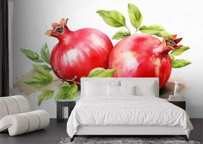 watercolor style pomegranates, on white background. generative ai Wall mural