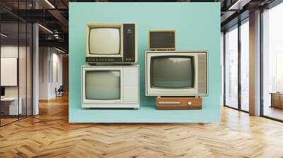 Old vintage television monitor screen with empty displays isolated background, flat view of computer screen, electronic device for showing detail Wall mural