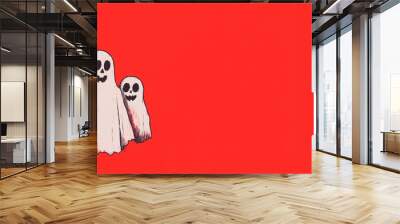 Drawing of Two Ghosts on Red Background for Halloween Wall mural