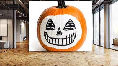 Painted pumpkin smiling on white background is waiting for the halloween party Wall mural