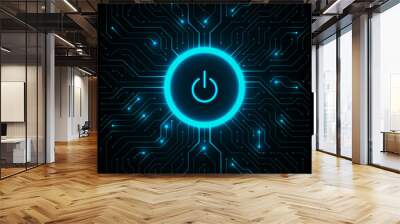 Cyber security concept. Power button on technology background. Wall mural