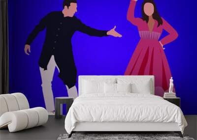 Vector illustration of a couple performing Bollywood style dance movements. Actors at work. Wall mural