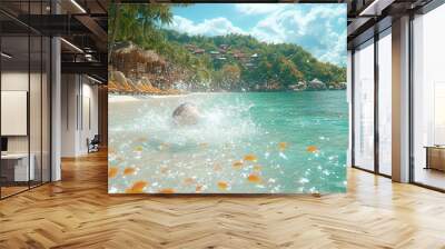 Playful Moments at a Tropical Beach Paradise Wall mural