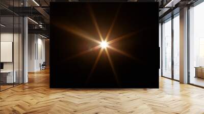 Easy to add lens flare effects for overlay designs or screen blending mode to make high-quality images. Abstract sun burst, digital flare, iridescent glare over black background. Wall mural