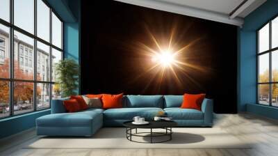 Easy to add lens flare effects for overlay designs or screen blending mode to make high-quality images. Abstract sun burst, digital flare, iridescent glare over black background. Wall mural