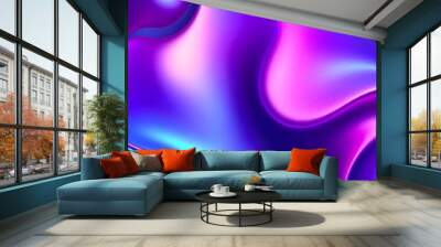 3D modern wallpaper background is made up of a 3d holographic liquid wave, iridescent chrome fluid silk, and neon metal gradient effects. Wall mural