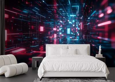 3D render, abstract futuristic background with neon geometric pattern Wall mural