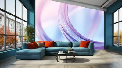 3D render. Abstract background with blue and purple lines in the shape of circles, light blue background, glass effect, minimalist style. blurred focus on curves, light refraction effects,  Wall mural