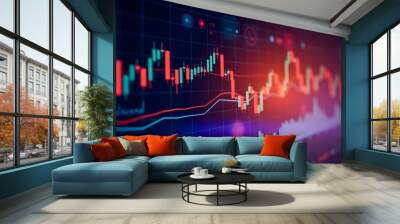 A stock market digital graph chart on LED display concept. showing candlestick patterns and price movements over time Wall mural