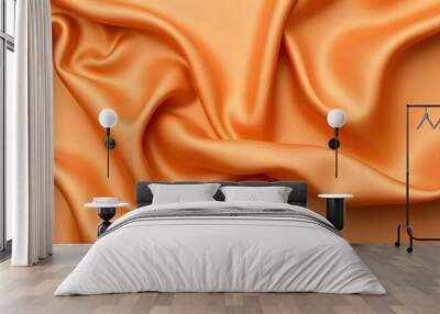 Abstract background luxury cloth or liquid wave smooth, flowing orange satin fabric with soft folds and highlights. Wall mural