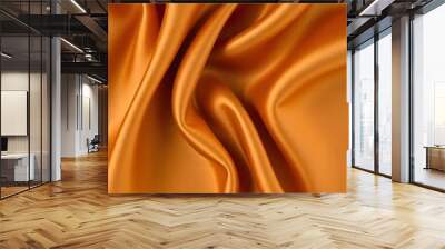 Abstract background luxury cloth or liquid wave smooth, flowing orange silk fabric with soft folds and highlights. Wall mural