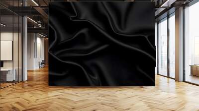 Abstract background luxury cloth or liquid wave. Smooth, flowing black satin fabric with soft folds and highlights Wall mural