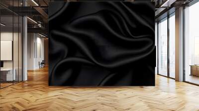 Abstract background luxury cloth or liquid wave. Smooth, flowing black satin fabric with soft folds and highlights Wall mural