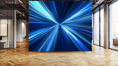 Abstract blue light speed lines background with a blur effect, a futuristic technology concept Wall mural