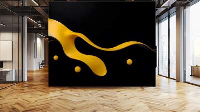 Abstract dark background with flowing yellow. Wallpaper. Swirling, golden liquid against a dark background. Wall mural