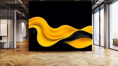 Abstract dark background with flowing yellow. Wallpaper. Swirling, golden liquid against a dark background. Wall mural