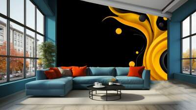 Abstract dark background with flowing yellow. Wallpaper. Swirling, golden liquid against a dark background. Wall mural