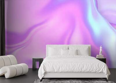 Colorful abstract background made of holographic metal foil. fluid shapes in shades of pink, purple, and blue, liquid metal, foil, wavy with shiny texture. hologram background. Wall mural