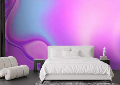 Colorful abstract Holographic background. fluid shapes in shades of pink, purple, and blue, liquid metal, foil, wavy with shiny texture. purple and blue holo fluid shapes colorful background Wall mural