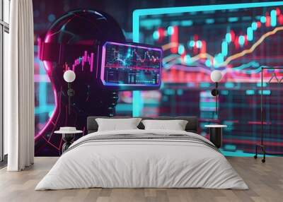 VR Background with lots of lights. virtual reality interface showing stock market chart Wall mural