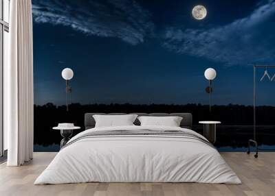 Blue sky and full moon at seaboard. Serenity nature background. Wall mural