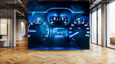 Dashboard. Close up of car speed meter. Wall mural