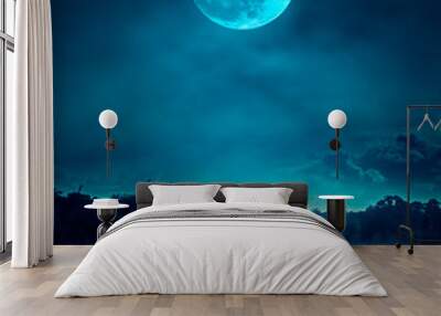 Landscape of night sky with clouds.Beautiful bright full moon Wall mural