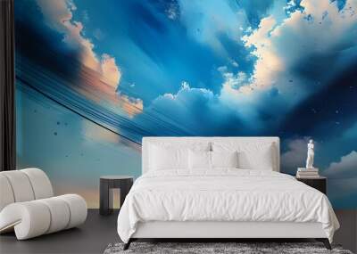 Abstract blue gradient ocean background with smooth lines and shadow effects in a defocused digital style Wall mural