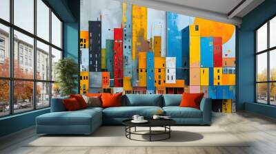 Abstract depiction of urban development and architectural innovation in city environments Wall mural