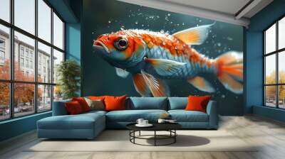 Abstract fish resembling a surreal floating piece in vibrant colors Wall mural