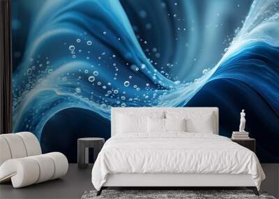 abstract ocean waves with bubbles on dark blue background Wall mural